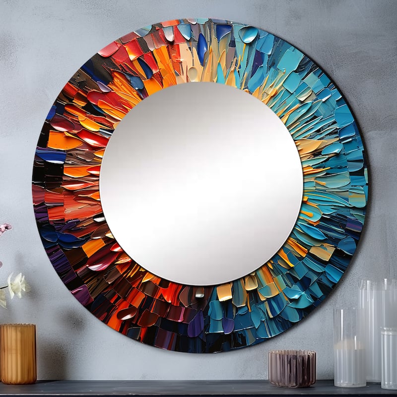 Designart "Colorful Mosaic print I" Music Large Round Mirror - Modern Multi-Color Bedroom Mirror Wall Decor