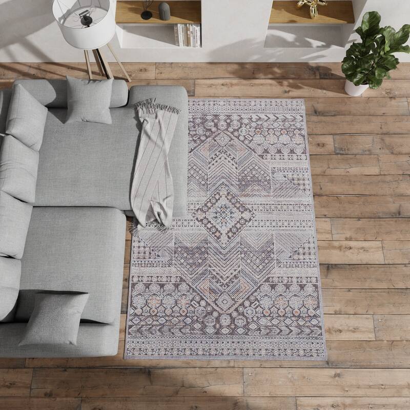 Edwardo Southwestern Tribal Ivory/Charcoal Gray Area Rug