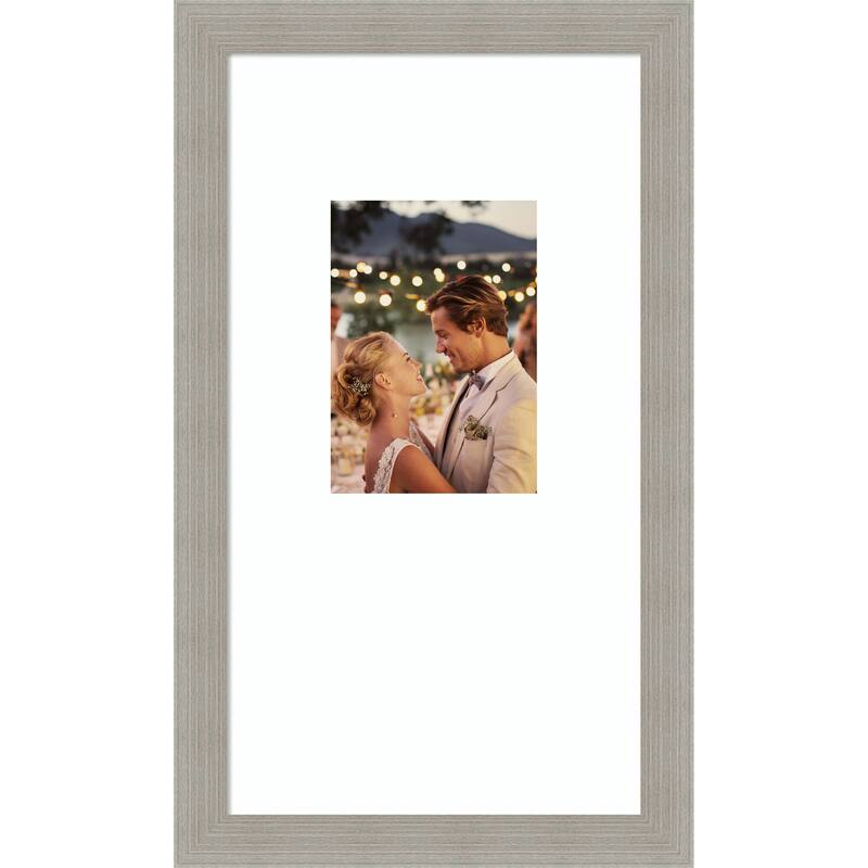 Woodgrain Stripe Blonde Framed Picture Frame, Photo Frame - 10x18 Matted to 5x7 - Woodgrain Stripe Grey