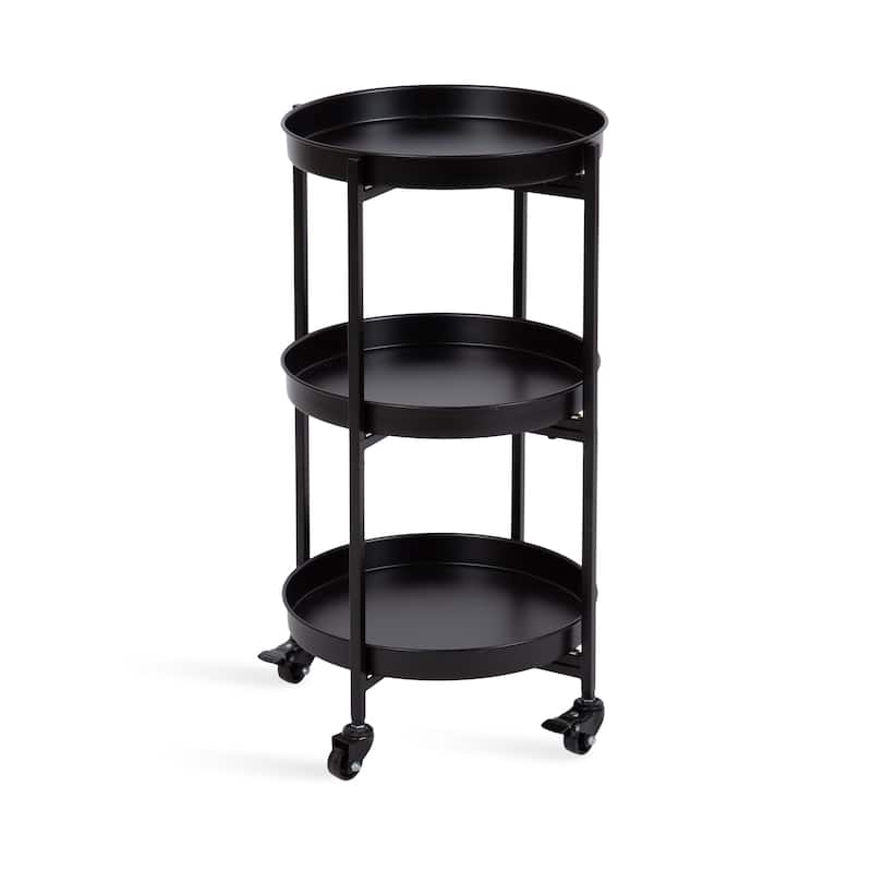 Kate and Laurel Celia Round Metal Bar Cart - Black - Assembly Required