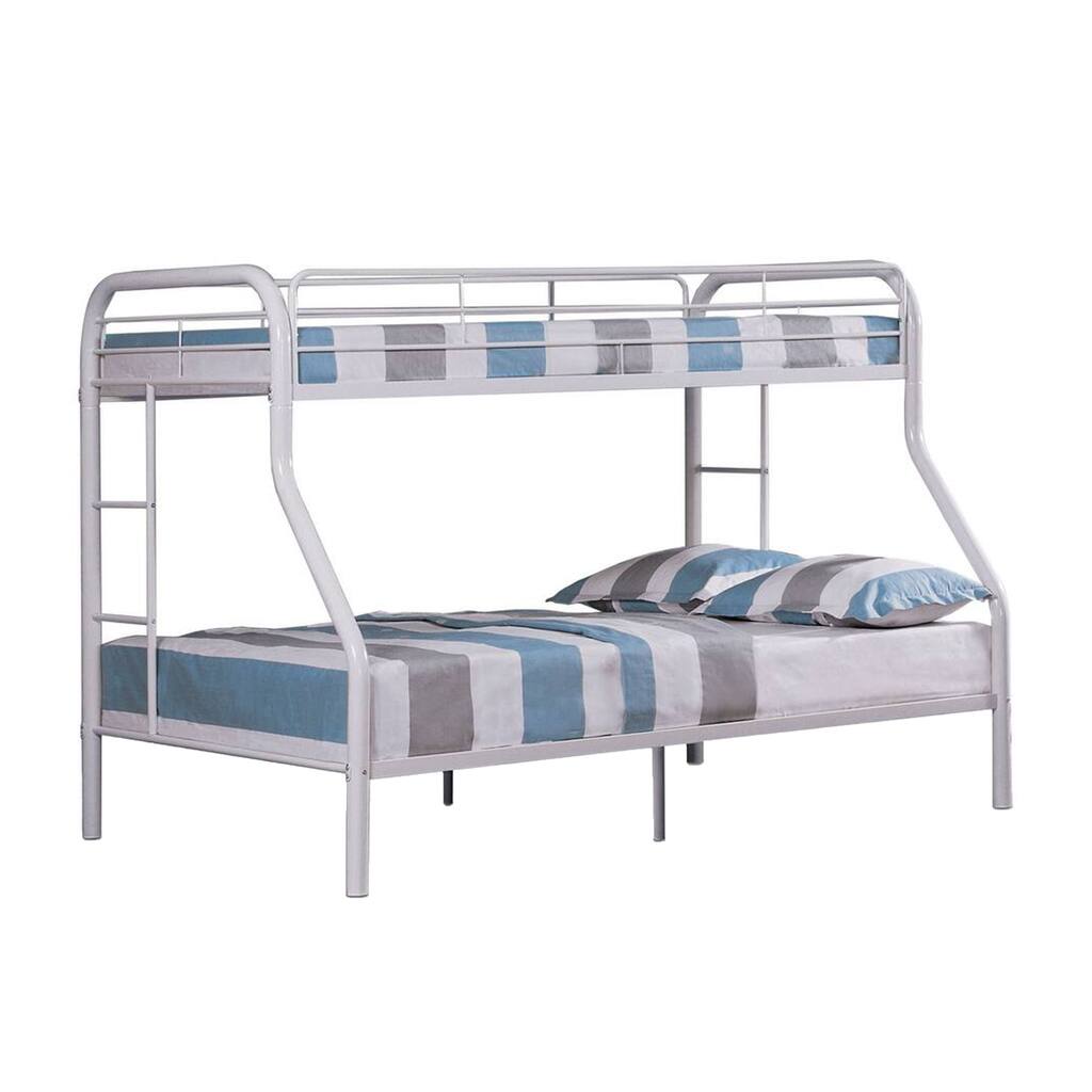 Fegy Twin over Full Bunk Bed with Ladder and Rails, White Metal Frame
