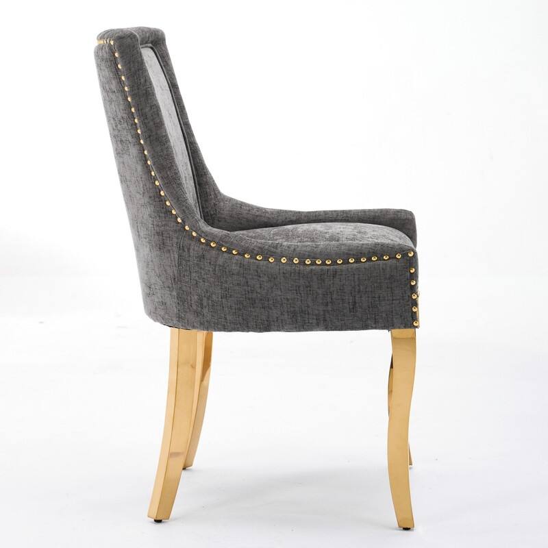 Luxe Curved Accent Dining Chairs with Gold-Plated Legs & Textured Chenille Upholstery, Set of 2