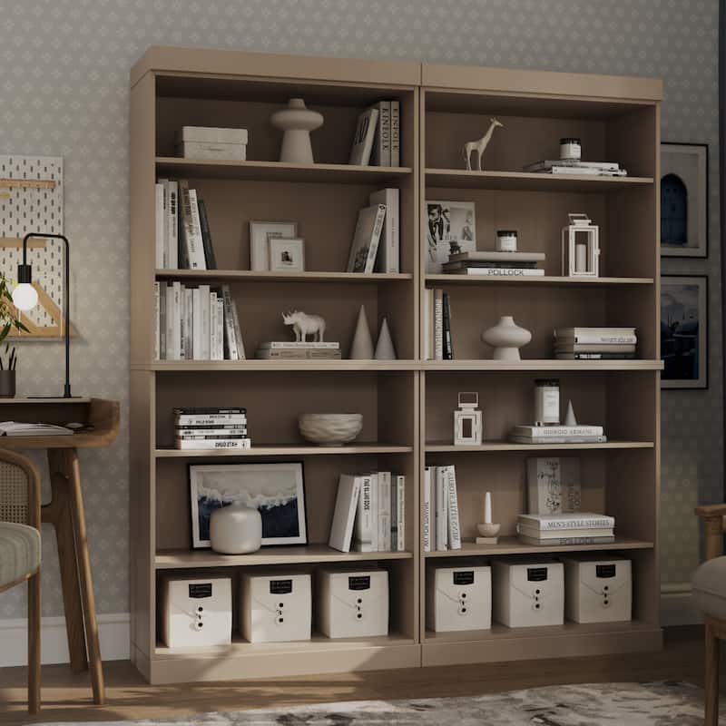 Palace Imports 100% Solid Wood 12-Shelf Bookcase, Adjustable Shelves, 64" Wide, 71.5" Tall - Beige