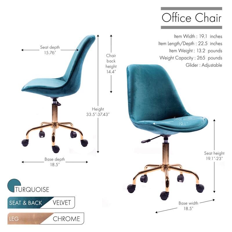 Porthos Home Ally Velvet Office Chair Gold Chrome Legs Gaslift Seat