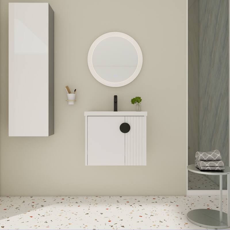 Modern Wall-Mounted Bathroom Vanity with Ceramic Sink, Soft-Close Doors, and 3 Pairs of Metal Handles for Customization