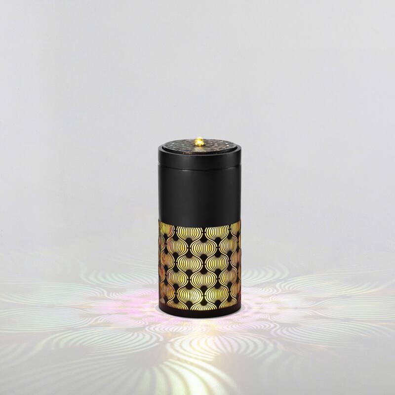Glitzhome 24"H/35"H Metal Modern Cutout Pattern Outdoor Floor Fountains with Laser Lighting