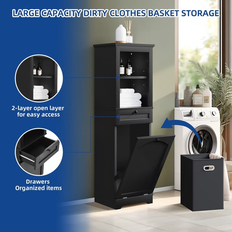 Moasis 53" Tall Tilt Out Laundry Hamper Bathroom Storage Cabinet