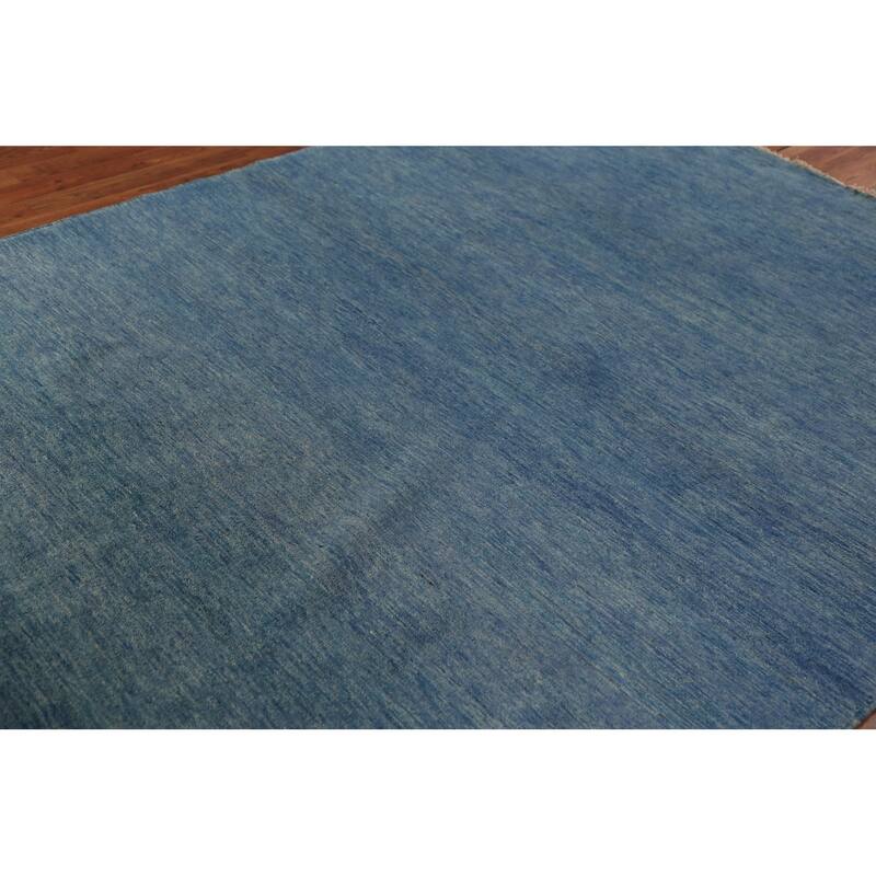 Tribal Modern Blue Gabbeh Area Rug Hand-Knotted Oriental Wool Carpet - 6'7" x 9'8"