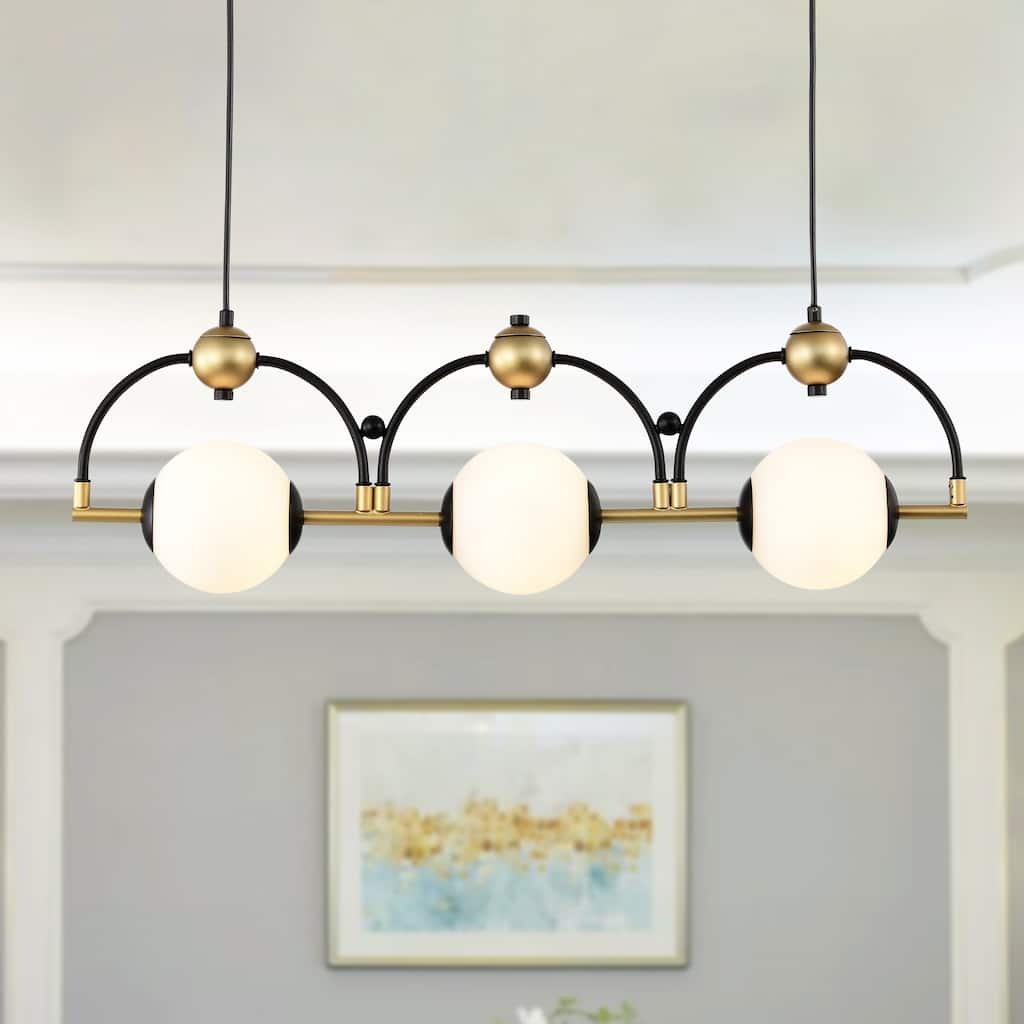 27" Polox Matte Black and Gold 3-Light Chandelier Opaque Globes - Matte Black-Gold