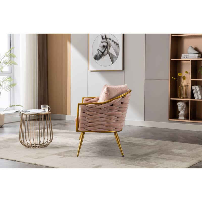 luxhomez Velvet Accent Chair Armsofa Tufted Sofa with Metal Frame for Living Room Bedroom Office Balcony Beige