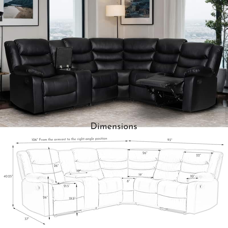 106'' Manual Reclining Modular Sectional Couch with 1 Console & 2 Cup Holders, Living Room/Office