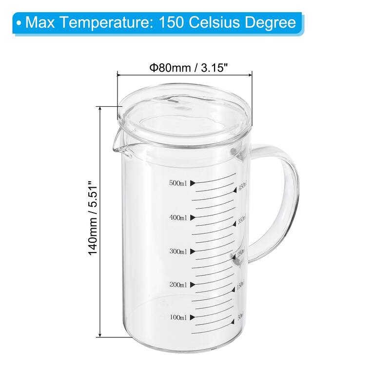 Glass Measuring Cup, 3.3 Borosilicate Glass with Glass Lid for kitchen - Black - 500ml