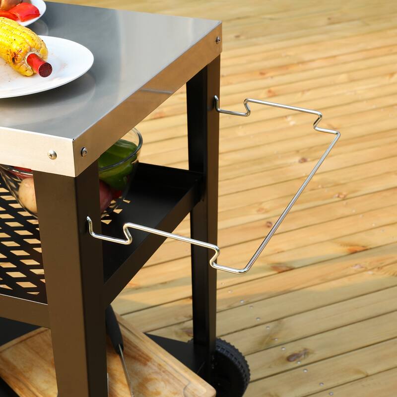 Royal Gourmet Movable 3-Shelf Grill Table with Removable Trash Bag Holder