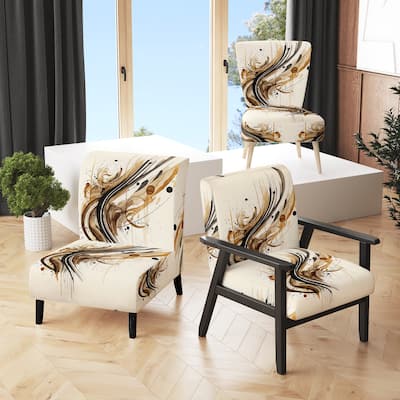 Designart "Brown And Black Movement I" Upholstered Modern & Contemporary Accent Chair and Modern & Contemporary Arm Chair