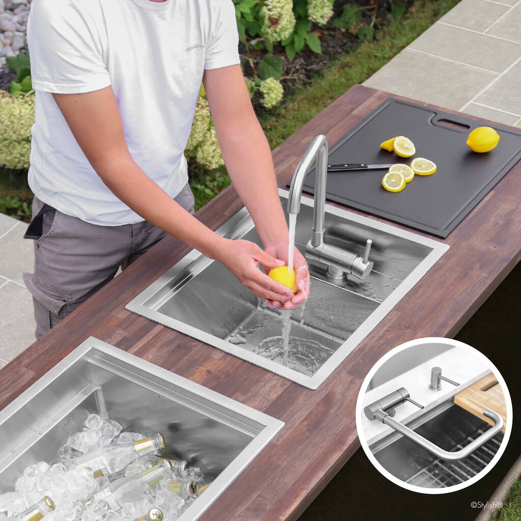 Single Handle Brushed Stainless Steel Foldable Kitchen Faucet