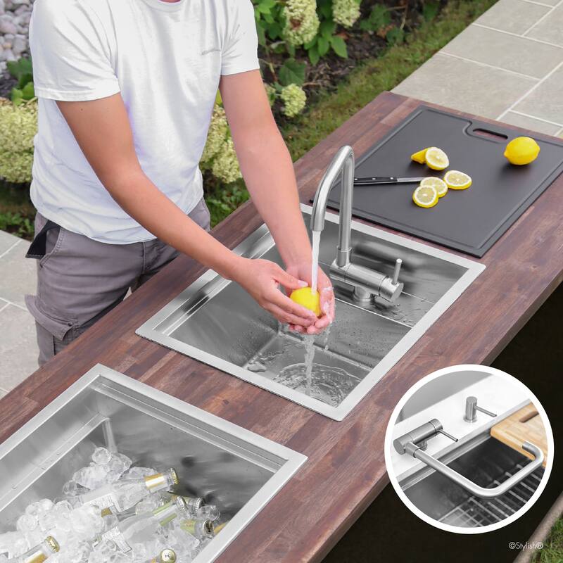 Single Handle Brushed Stainless Steel Foldable Kitchen Faucet