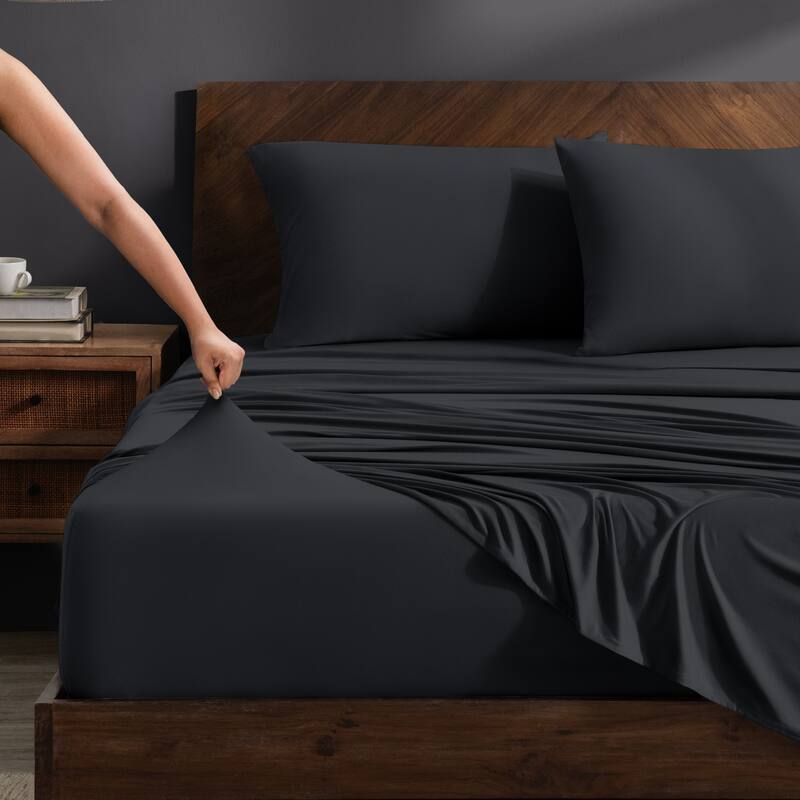 Bare Home Microfiber Stretch Knit Sheet Set - Full - Black