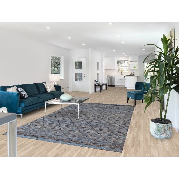 Blue Trellis Moroccan Area Rug Handmade Wool Carpet - 6'0"x 9'8"