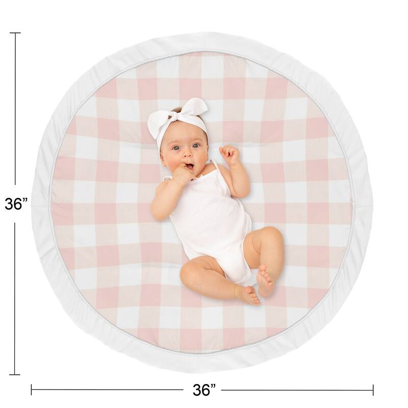 Pink Buffalo Plaid Check Collection Girl Baby Tummy Time Playmat - Blush and White Shabby Chic Woodland Rustic Country Farmhouse