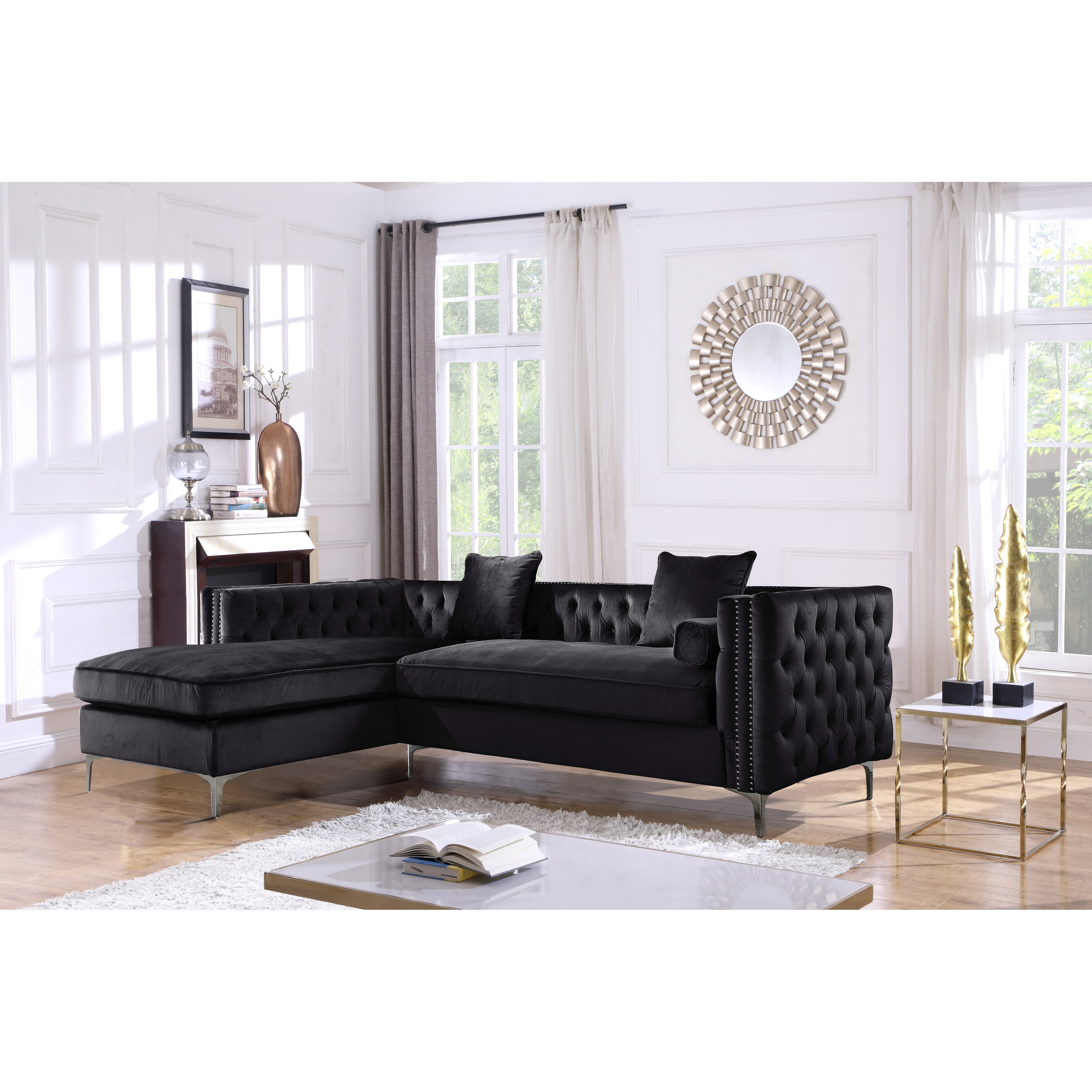 Chic Home Monet Velvet Button-tufted Sectional Sofa - Overstock