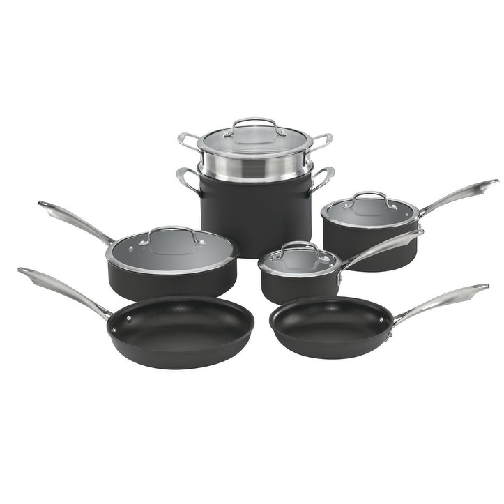 17 Pieces Hard Anodized Nonstick Cookware Pots and Pans Set - Costway