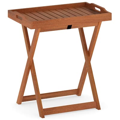 Gymax Patio Solid Wood Tray Table w/ Removable Top Rectangular TV Tray