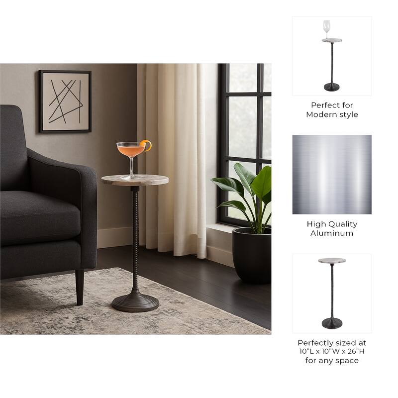 Metal and Stone Accent Table with Aluminum Base - Modern Stylish Side Table for Home Decor