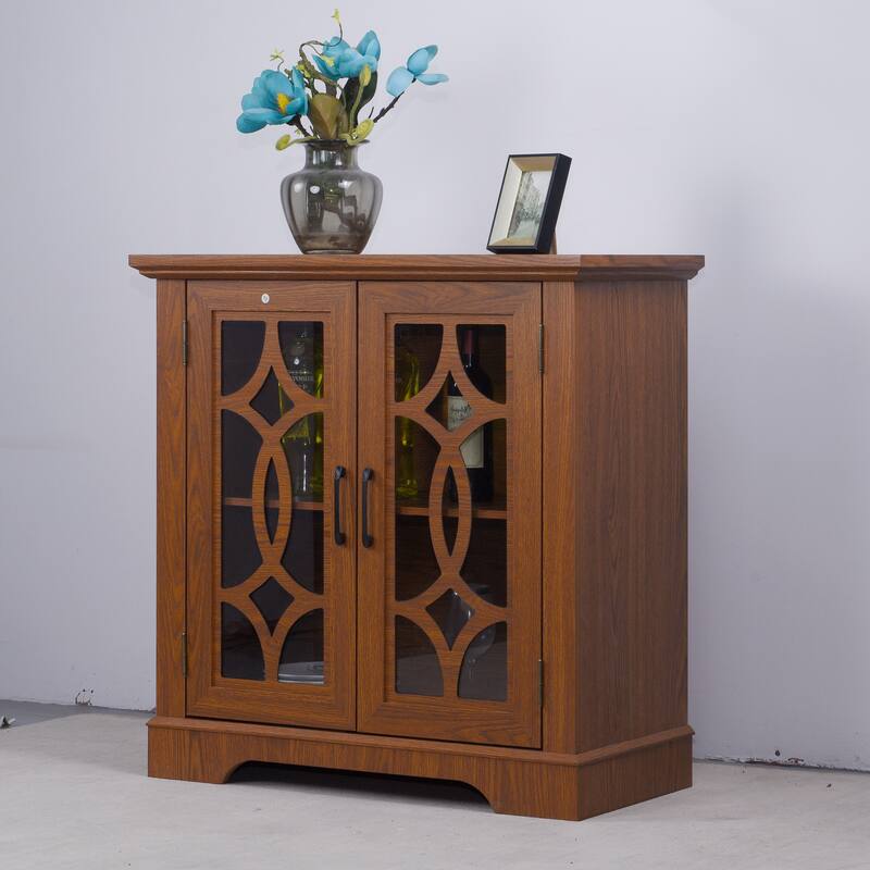 Anmytek Dark Oak Storage Sideboard Buffet Cabinet with Glass Doors & Adjustable Shelf for Dining Kitchen Living Room