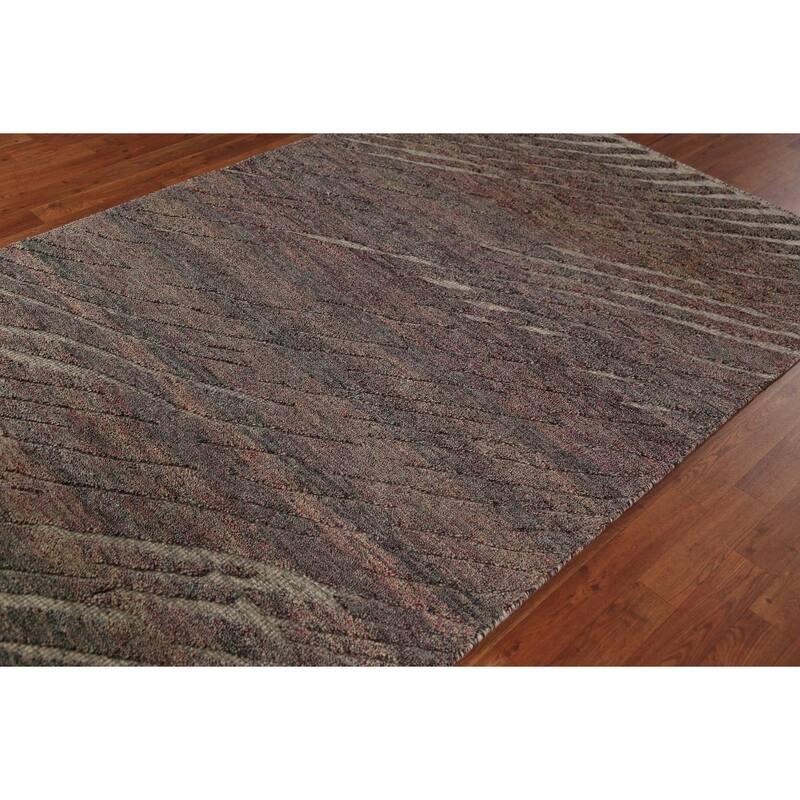 Striped Moroccan Indian Area Rug Hand-Knotted Wool Carpet - 5'1" x 8'1"