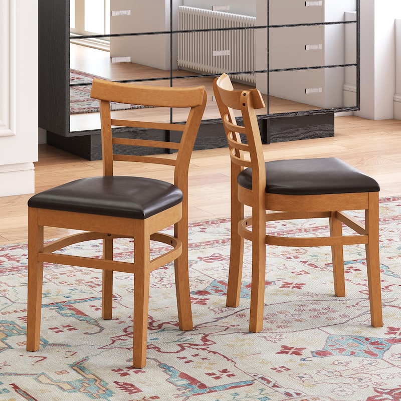 Set of 2 Rubber Wood PU Leather Padded Mid-Century Dining Chairs Set with Ergonomic Backrest - 16.5" x 19" x 31"