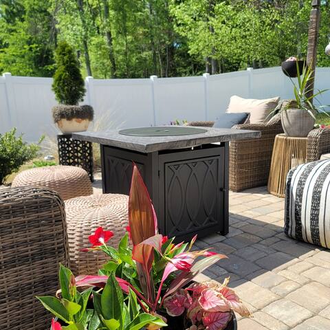 PHI VILLA 32"50,000 BTU Square Outdoor Terrafab Firepit Table with Lid and lava rocks , PVC cover