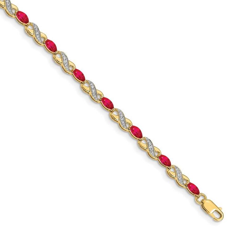 Curata 3mm 14k Diamond and Ruby Bracelet