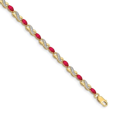 Curata 3mm 14k Diamond and Ruby Bracelet