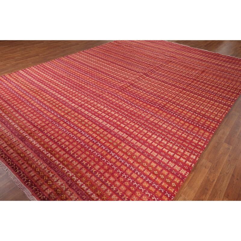 Checkered Moroccan Large Oriental Area Rug Hand-Knotted Wool Carpet - 9'8" x 13'11"