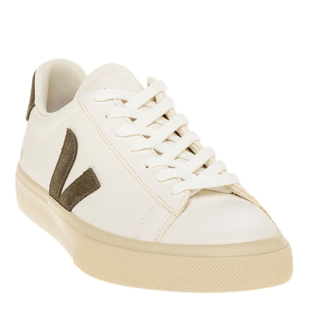 Veja Men's Campo Leather Sneakers in White with Khaki Green