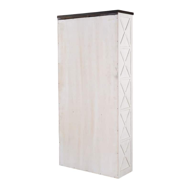 Zena Bookcase, X Cross Panels, 5 Shelves, 76 Inch White, Brown Veneer