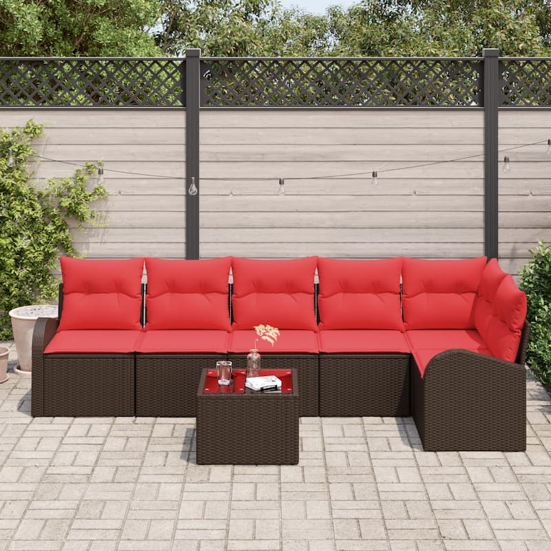 vidaXL 6/7 Garden Sofa Set with Cushions Black/Brown/Grey Poly Rattan - 113.8 x 48.8 x 27.2