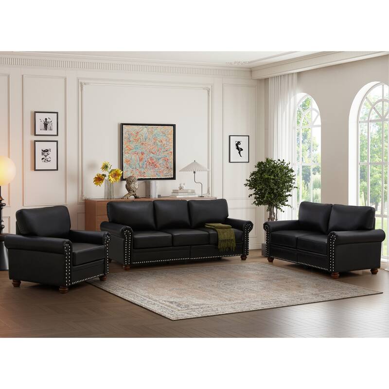 3-Piece Living Room Sets Faux Leather Sectional Sofa with Storage
