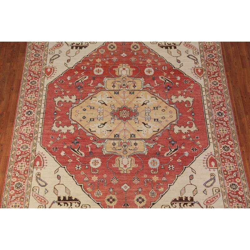 Oriental Heriz Serapi Rug Hand-Knotted Orange Wool Carpet - 8'0"x 10'6"