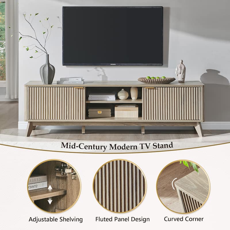 70" Modern Fluted TV Stand for Living Room, Wood Entertainment Center