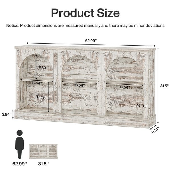 dimension image slide 0 of 4, 63-Inch Farmhouse Console Table with 3 Tier Storage