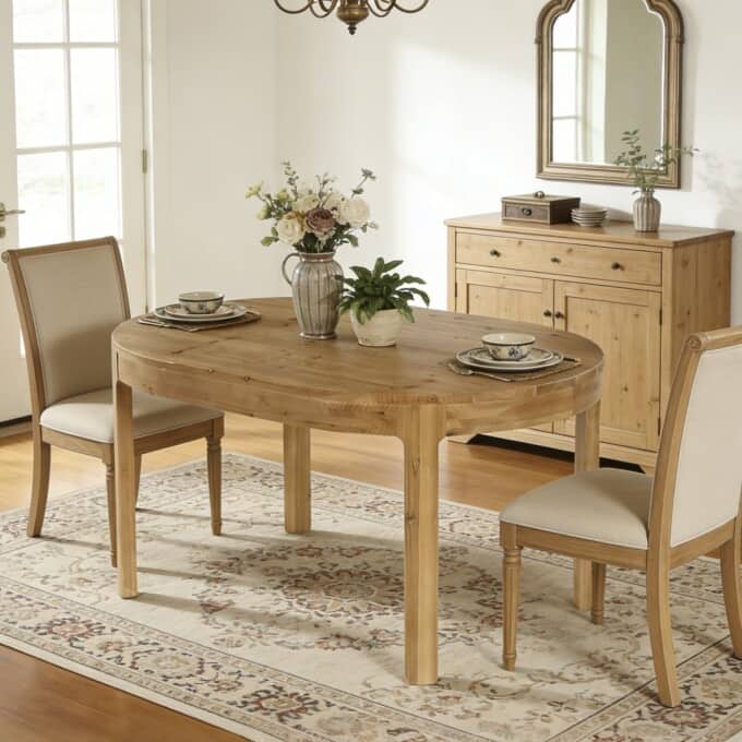 55.11" Solid Wood Dining Room Table, Rustic Oval Kitchen Table for 4-6