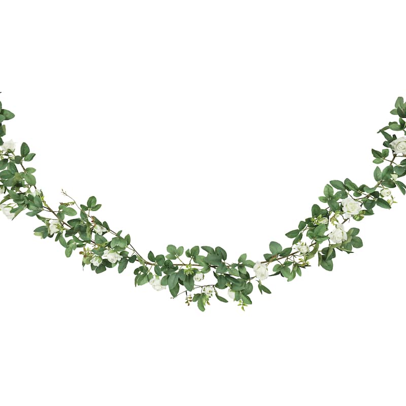 Cream White Artificial Tea Rose Flower Garland Hanging Vine 6ft - 72" L x 6" W x 3" DP