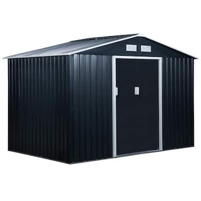 Large Galvanized Steel Garden Storage Shed with Sloped Roof and Ventilation Dark Gray 109 Inch - 109" L x 76.75" W x 75.5" H