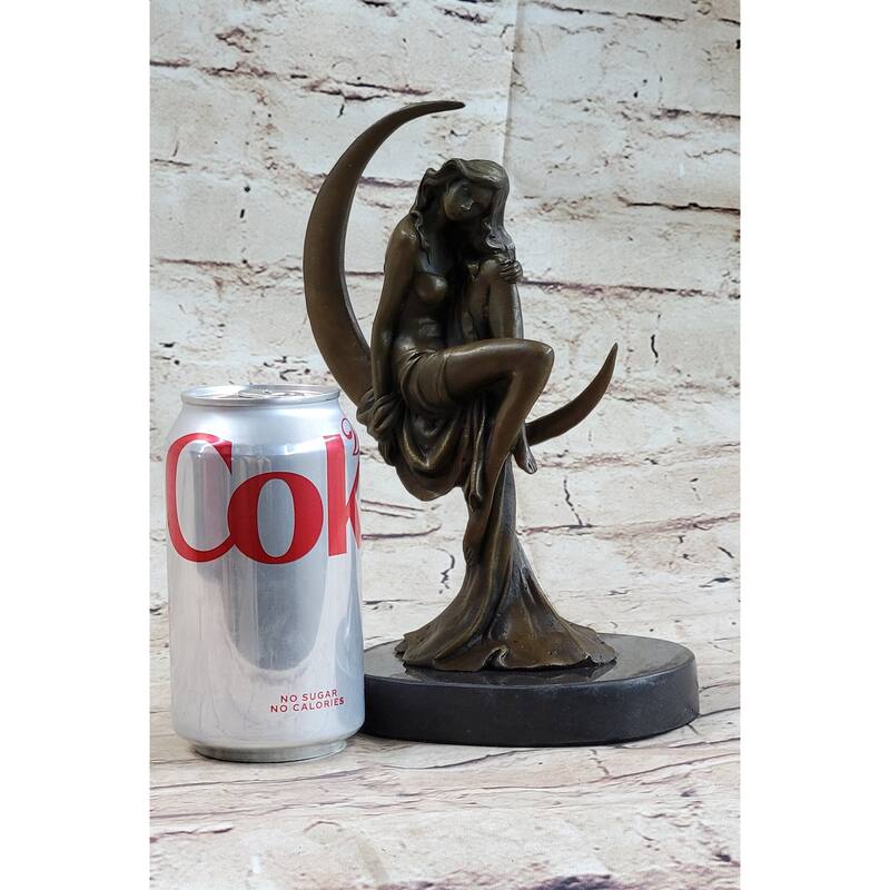 High Life Girl On Crescent Moon Bronze Statue Sculpture Figure 9 Inches X 6 Inches
