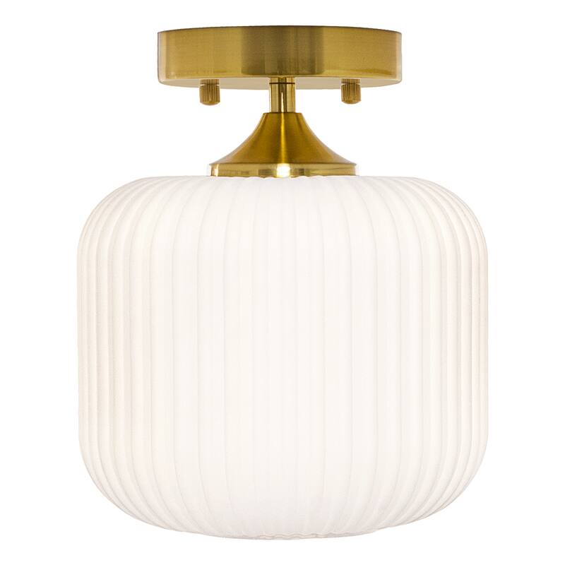 Ignace River of Goods Brushed Gold Metal 10.25-Inch Ceiling Light with Frosted White Glass Globe Shade - 8" x 8" x 10.25" - White/Gold