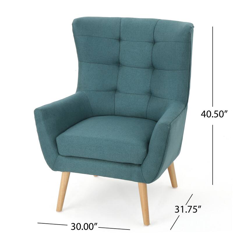 Teal Modern 32.5" High Back Upholstered Button Tufted Wingback Chair with Rubber Wood Legs
