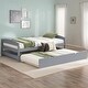 preview thumbnail 2 of 8, Twin Size Platform Kids Bed with Twin Size Trundle, Solid Pine Wood Frame, No Box Spring Needed, Headboard and Footboard, Grey