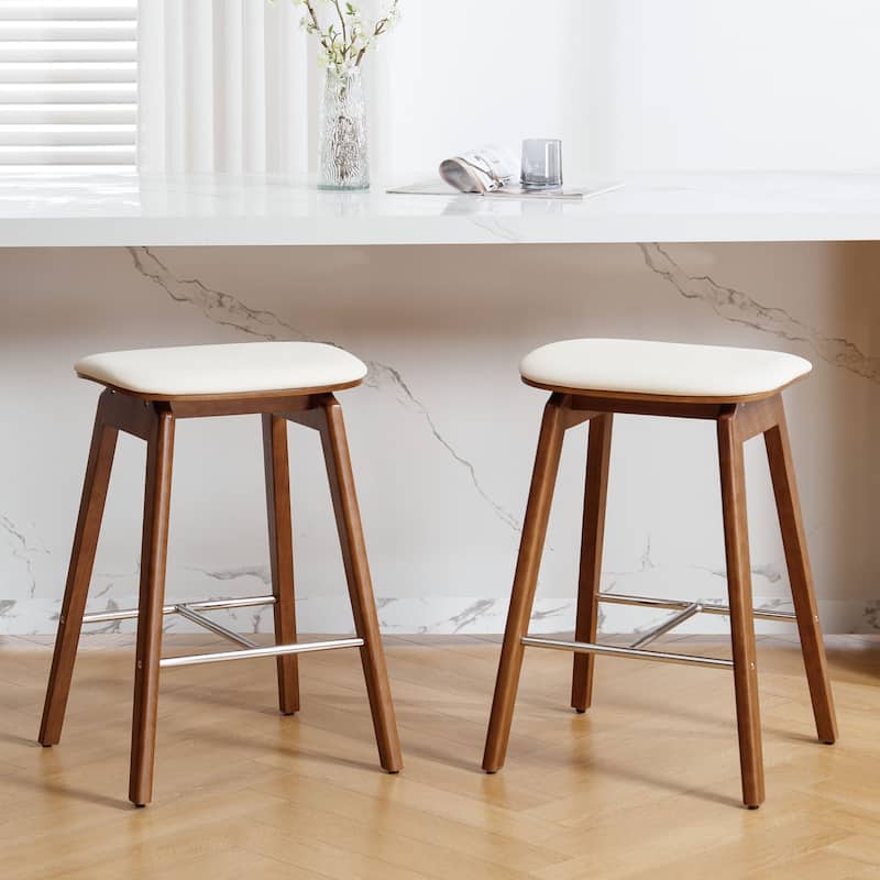 26-Inch Faux Leather Wood Counter Stools Set of 1/2/3 - 26"H x 18.1"L x 16.5"D
