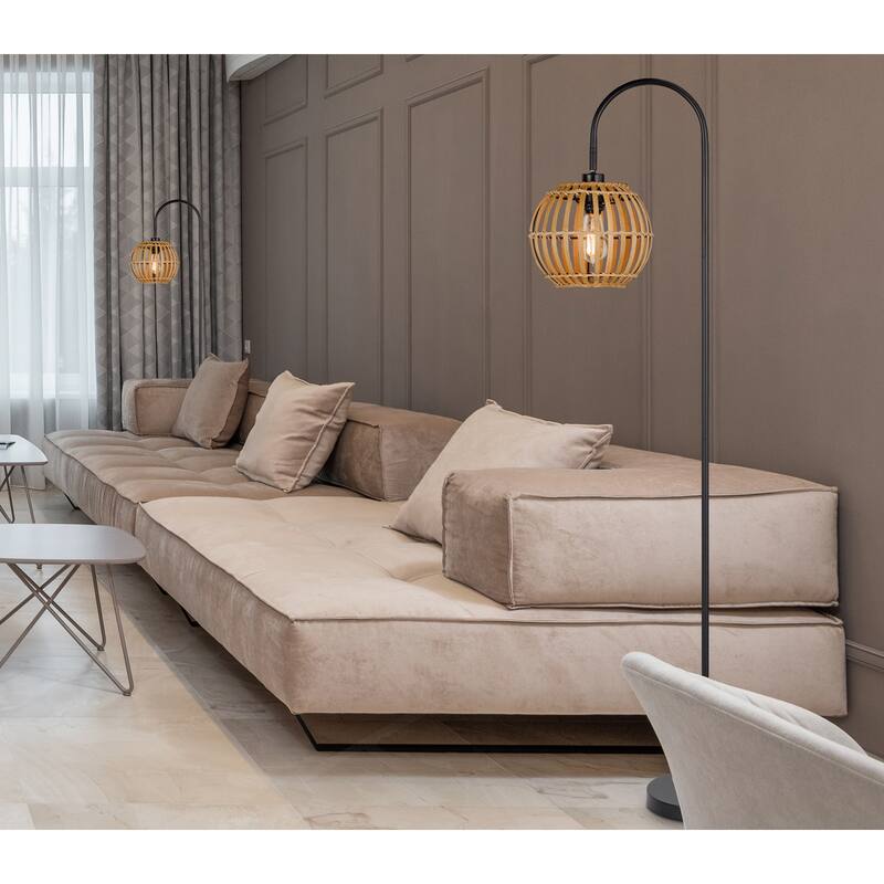 60W Worcrest downbridge metal floor lamp with bamboo shade